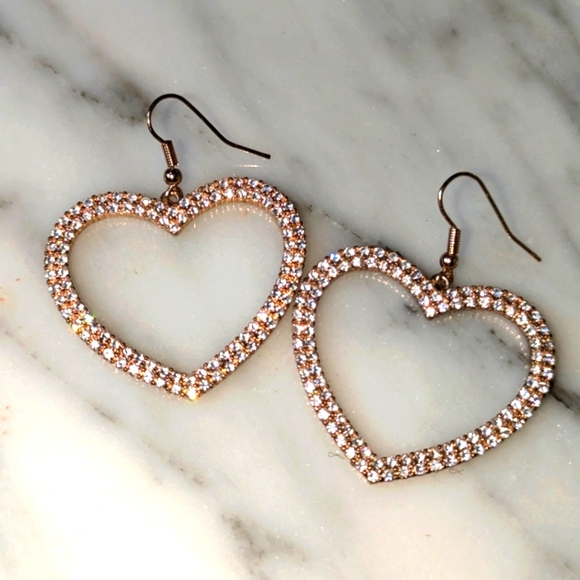 Sparkling Heart shaped CZ Earrings - Picture 4 of 15